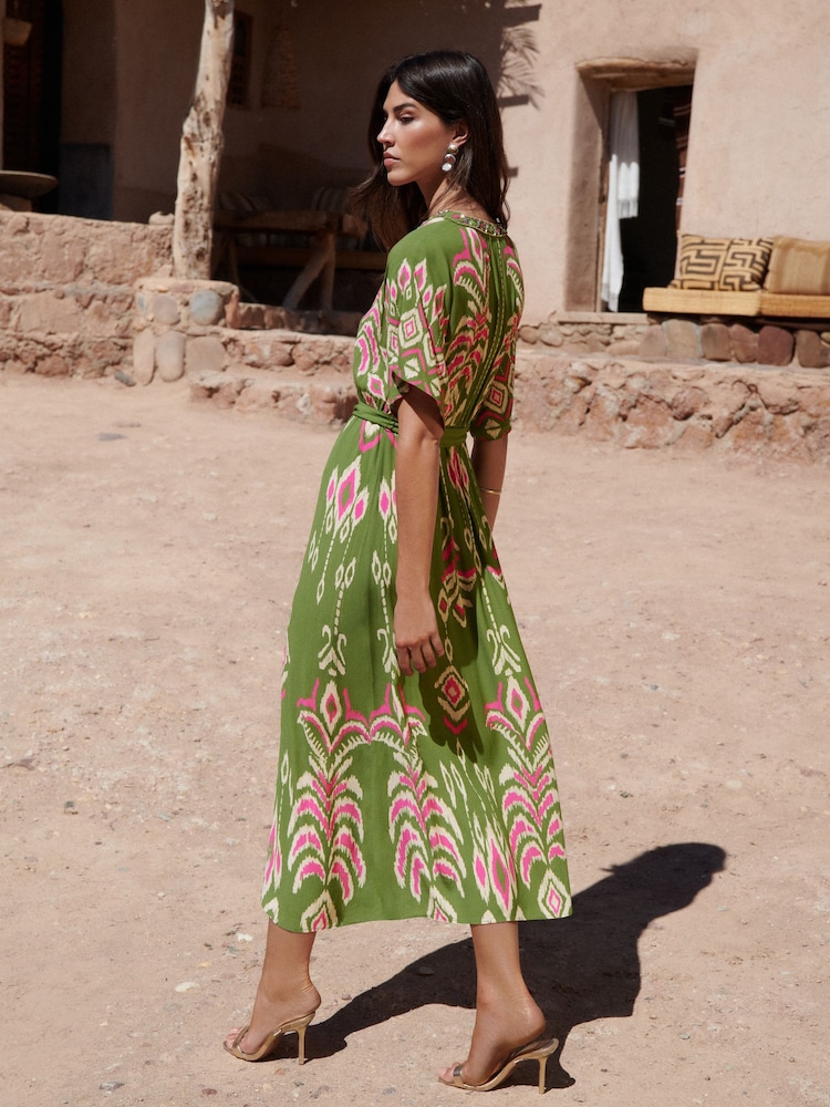 Love & Roses Green Kalahari Beaded Kimono Sleeve Midi Dress - Image 5 of 5