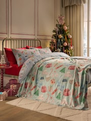 Sage Green Festive Christmas Icon Fleece Throw - Image 1 of 7