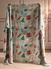 Sage Green Festive Christmas Icon Fleece Throw - Image 4 of 7