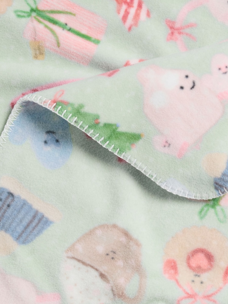 Sage Green Festive Christmas Icon Fleece Throw - Image 7 of 7