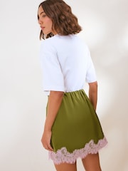 Friends Like These Green/Pink Lace Satin Mini Skirt - Image 4 of 5