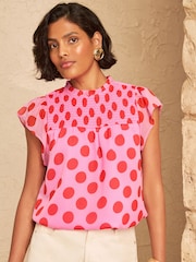 Love & Roses Purple Spot Flutter Sleeve Blouse - Image 1 of 4