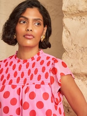 Love & Roses Purple Spot Flutter Sleeve Blouse - Image 2 of 4