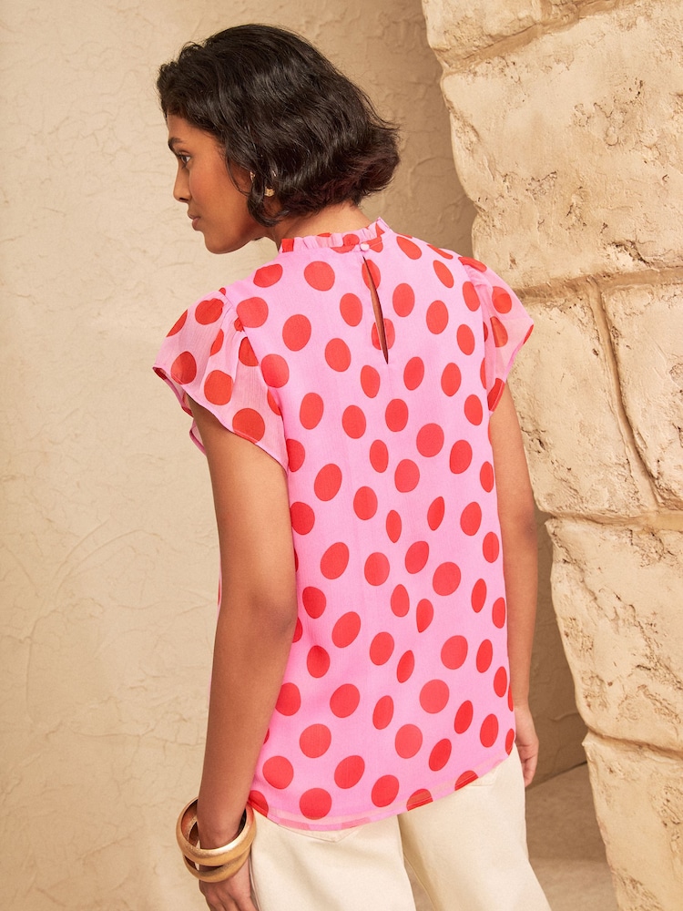 Love & Roses Purple Spot Flutter Sleeve Blouse - Image 4 of 4