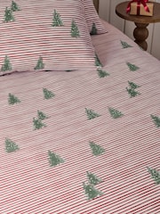 Red Christmas Tree Stripe Fitted Sheet and Pillowcase Set - Image 1 of 2
