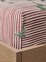 Red Christmas Tree Stripe Fitted Sheet and Pillowcase Set - Image 2 of 2