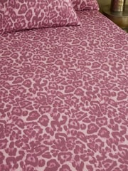 Pink Leopard Brushed Fitted Sheet and Pillowcase Set - Image 1 of 2