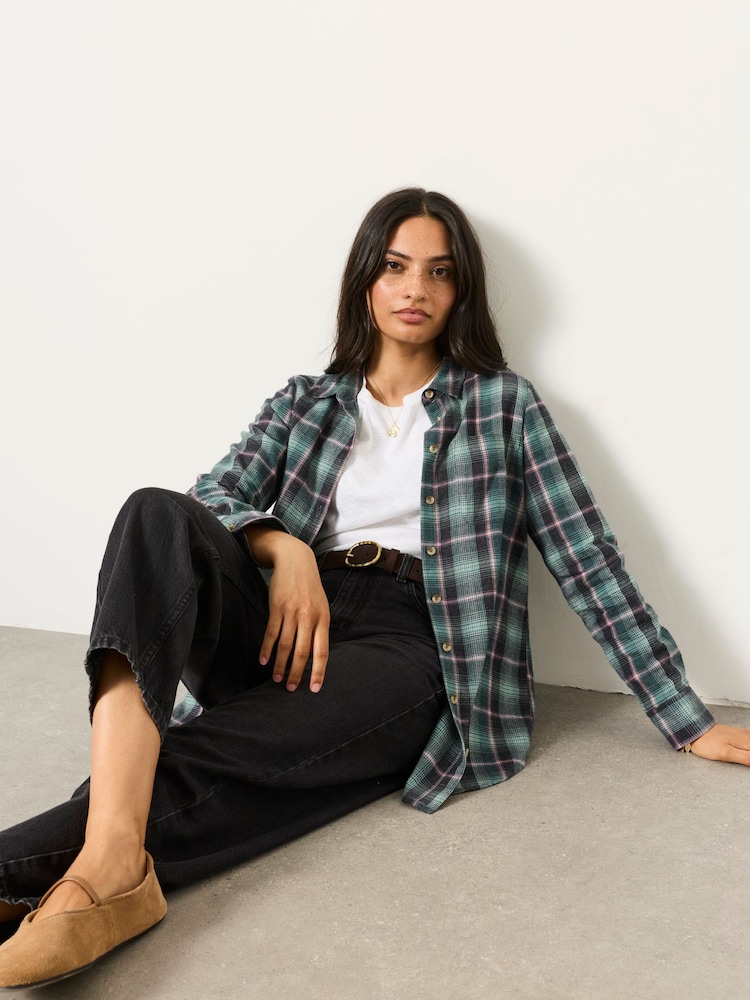 FatFace Olivia Teal Blue Petite Check Shirt - Image 1 of 6