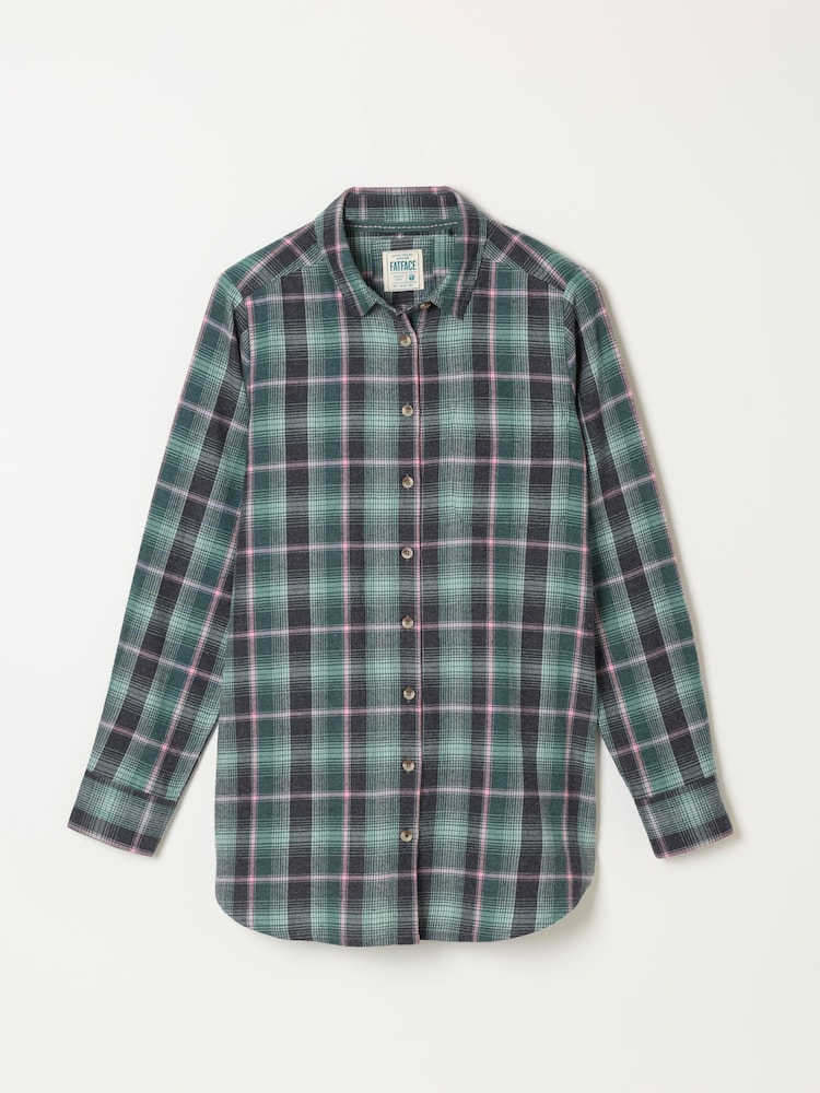 FatFace Olivia Teal Blue Petite Check Shirt - Image 6 of 6