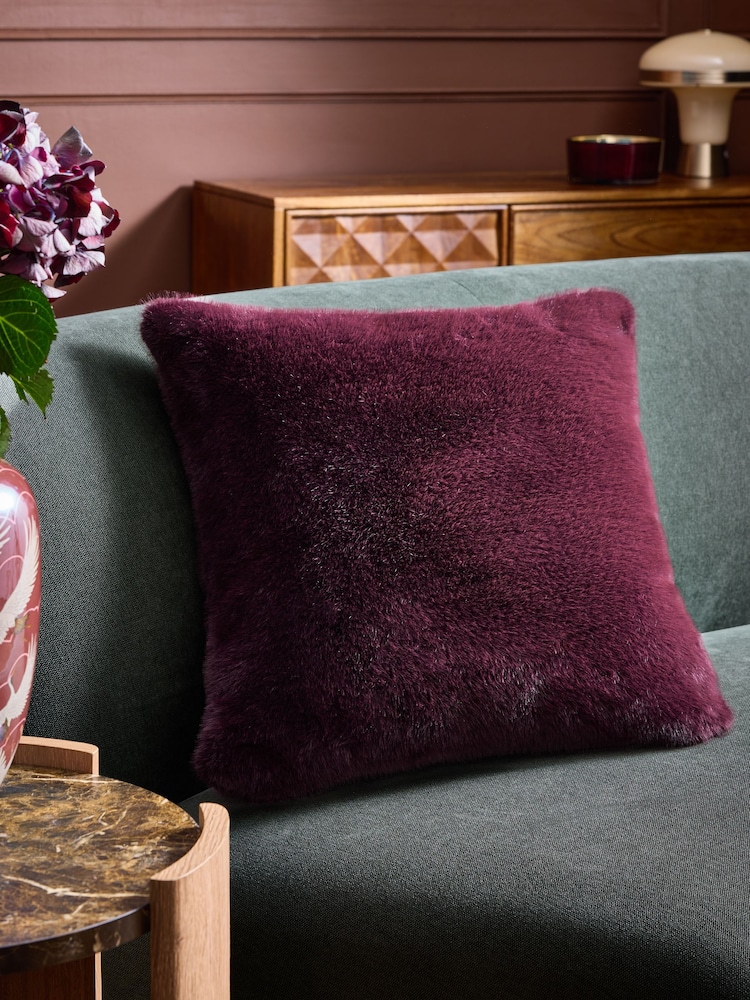 Plum Purple 50 x 50cm Luxe Plush Faux Fur Cushion - Image 1 of 4 Plum Purple 50 x 50cm Luxe Plush Faux Fur Cushion - Image 1 of 4