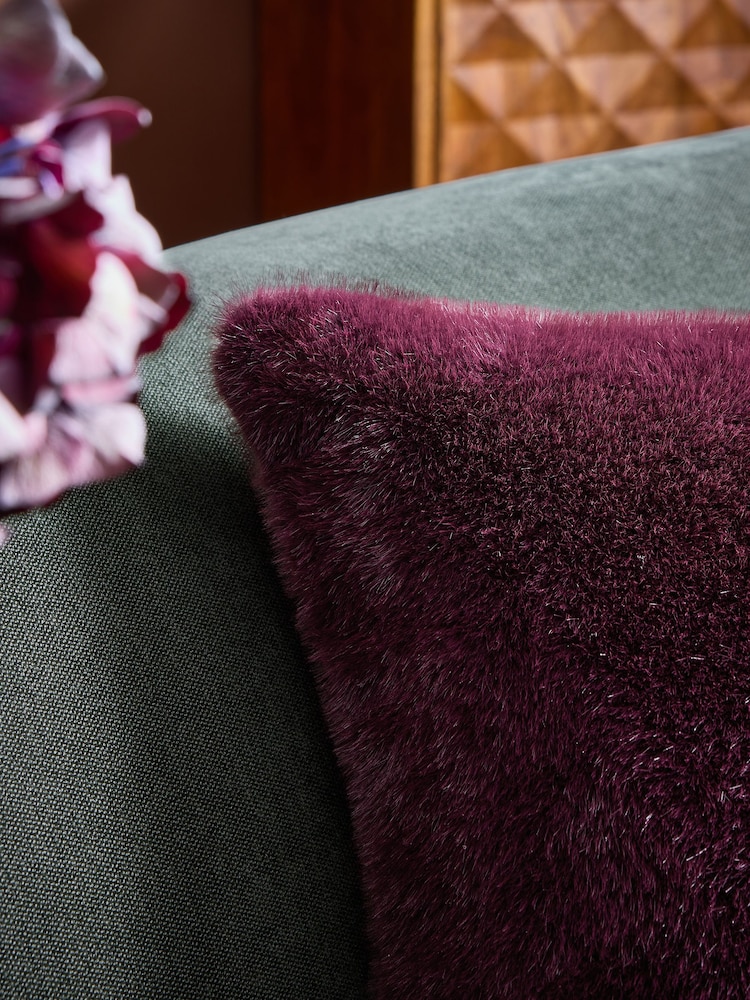 Plum Purple 50 x 50cm Luxe Plush Faux Fur Cushion - Image 2 of 4 Plum Purple 50 x 50cm Luxe Plush Faux Fur Cushion - Image 2 of 4