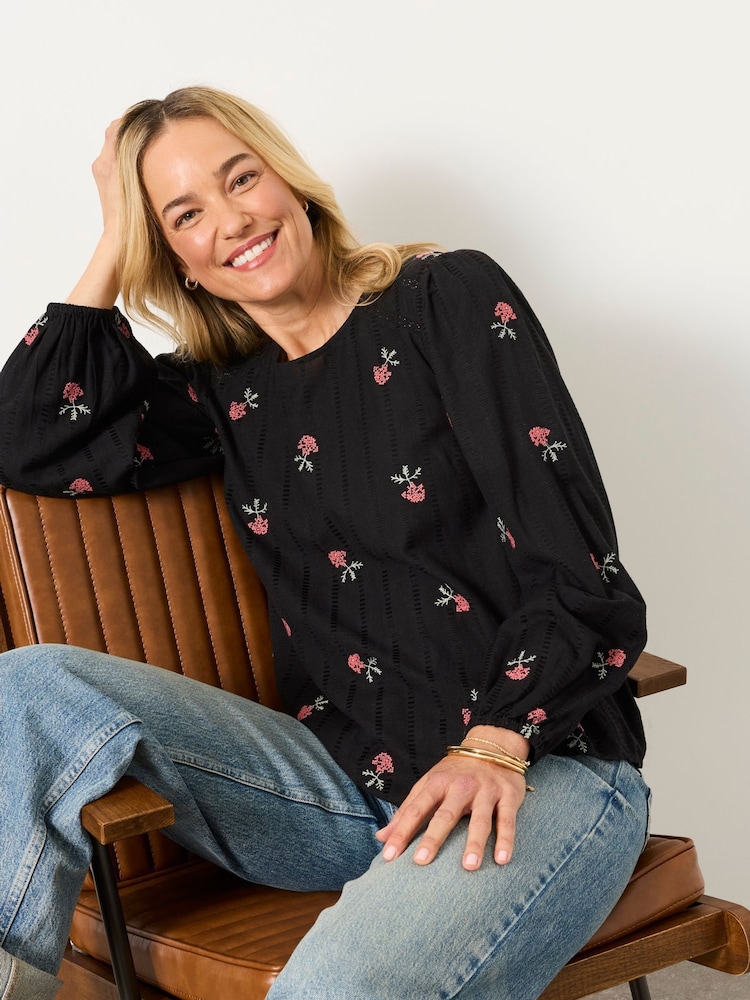 FatFace Sofia Black Embroidered Petite Embroidered Blouse - Image 1 of 6