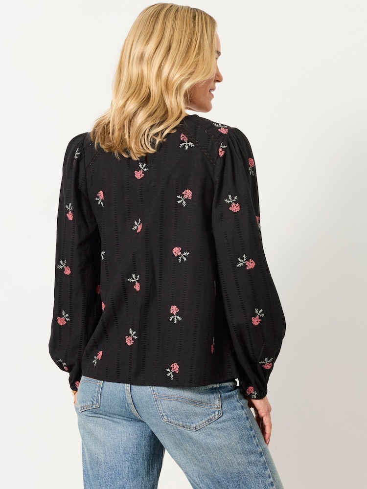 FatFace Sofia Black Embroidered Petite Embroidered Blouse - Image 2 of 6