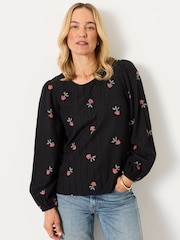 FatFace Sofia Black Embroidered Petite Embroidered Blouse - Image 3 of 6