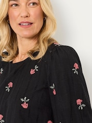 FatFace Sofia Black Embroidered Petite Embroidered Blouse - Image 5 of 6