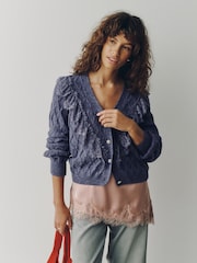 Purple Lace Trim Gem Button Long Sleeve Cardigan - Image 1 of 7