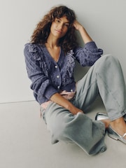 Purple Lace Trim Gem Button Long Sleeve Cardigan - Image 2 of 7