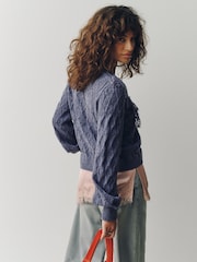 Purple Lace Trim Gem Button Long Sleeve Cardigan - Image 3 of 7