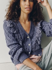 Purple Lace Trim Gem Button Long Sleeve Cardigan - Image 4 of 7