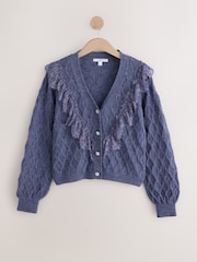 Purple Lace Trim Gem Button Long Sleeve Cardigan - Image 5 of 7