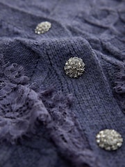 Purple Lace Trim Gem Button Long Sleeve Cardigan - Image 6 of 7