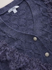 Purple Lace Trim Gem Button Long Sleeve Cardigan - Image 7 of 7