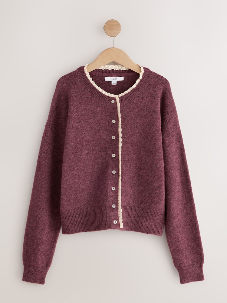 Pink Lace Trim Knitted Cardigan - Image 1 of 3