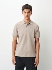 Neutral Marl Regular Fit Short Sleeve Pique Polo Shirt - Image 1 of 8