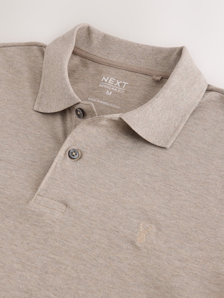 Neutral Marl Regular Fit Short Sleeve Pique Polo Shirt - Image 8 of 8