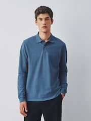 Blue Floss Marl Regular Fit Long Sleeve Pique Polo Shirt - Image 1 of 7