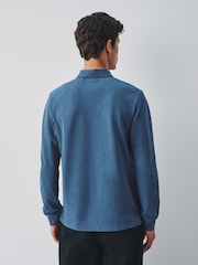 Blue Floss Marl Regular Fit Long Sleeve Pique Polo Shirt - Image 2 of 7