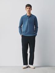 Blue Floss Marl Regular Fit Long Sleeve Pique Polo Shirt - Image 3 of 7