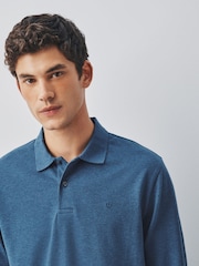 Blue Floss Marl Regular Fit Long Sleeve Pique Polo Shirt - Image 4 of 7