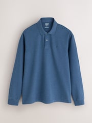Blue Floss Marl Regular Fit Long Sleeve Pique Polo Shirt - Image 5 of 7