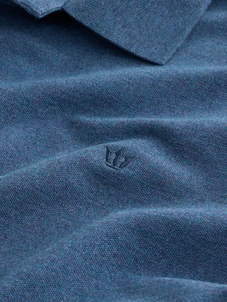 Blue Floss Marl Regular Fit Long Sleeve Pique Polo Shirt - Image 7 of 7 Blue Floss Marl Regular Fit Long Sleeve Pique Polo Shirt - Image 7 of 7