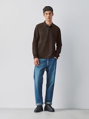 Brown Marl Regular Fit Long Sleeve Pique Polo Shirt - Image 2 of 8