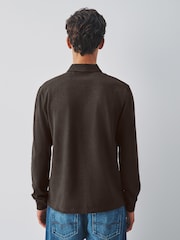 Brown Marl Regular Fit Long Sleeve Pique Polo Shirt - Image 3 of 8