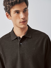 Brown Marl Regular Fit Long Sleeve Pique Polo Shirt - Image 4 of 8