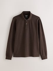 Brown Marl Regular Fit Long Sleeve Pique Polo Shirt - Image 6 of 8
