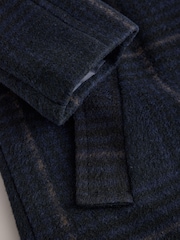 Navy Windowpane Check - Funnel Neck Double Breasted Longline Coat - Bild 10 av 10