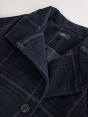 Navy Windowpane Check - Funnel Neck Double Breasted Longline Coat - Bild 9 av 10