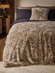 Brown Snow Leopard Print Faux Fur Throw - Image 1 of 7