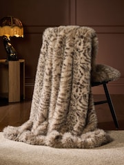 Brown Snow Leopard Print Faux Fur Throw - Image 2 of 7