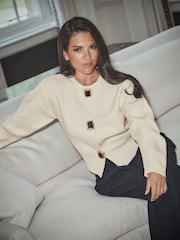 Lipsy x Gemma Owen Cream Cocoon Sleeve Knitted Jumper - Image 1 of 6