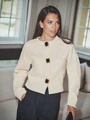Lipsy x Gemma Owen Cream Cocoon Sleeve Knitted Jumper - Image 3 of 6