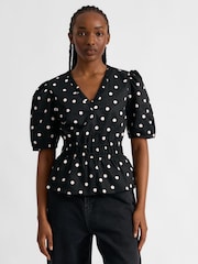 Albaray Large Spot Elastic Waist Black Top - Image 1 of 5