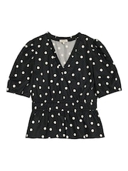 Albaray Large Spot Elastic Waist Black Top - Image 5 of 5