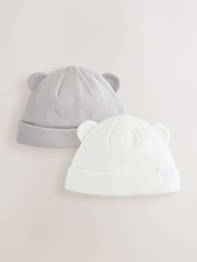 Grey / Cream Rib Baby Beanie Hats 2 Pack - Image 1 of 7