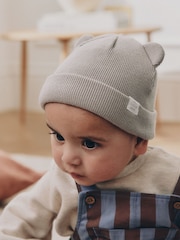 Grey / Cream Rib Baby Beanie Hats 2 Pack - Image 2 of 7