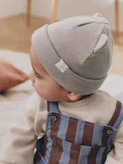Grey / Cream Rib Baby Beanie Hats 2 Pack - Image 3 of 7